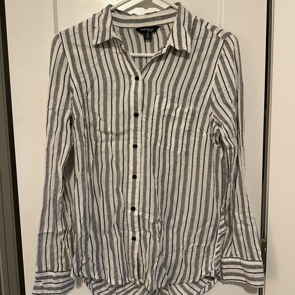 Lucky Brand Grey and White Striped Button-Down Shirt